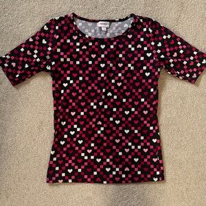 LuLaRoe Black with White & Pink Hearts Pattern Tee